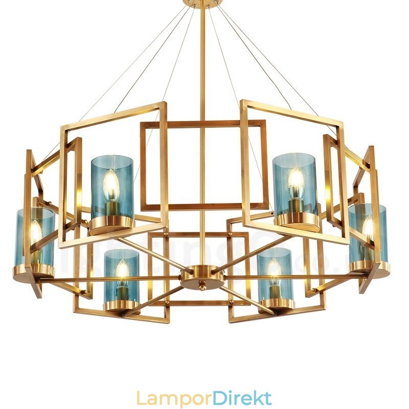6 Ljus Retro Rustik Lyx Mässing Pendel Ljuskrona Med Glasskärm