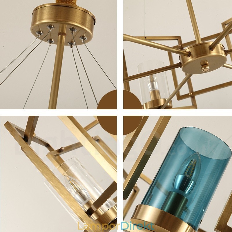 6 Ljus Retro Rustik Lyx Mässing Pendel Ljuskrona Med Glasskärm