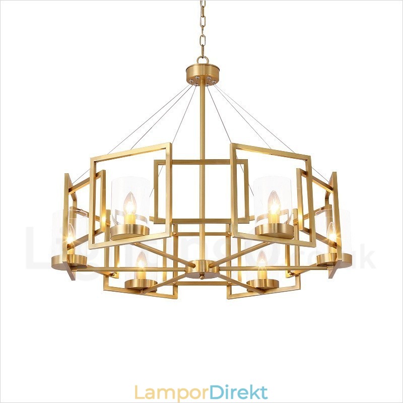 6 Ljus Retro Rustik Lyx Mässing Pendel Ljuskrona Med Glasskärm