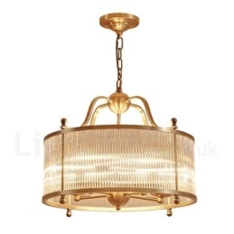 5 Ljus Retro Rustik Lyx Mässing Pendel Ljuskrona Med Glasskärm