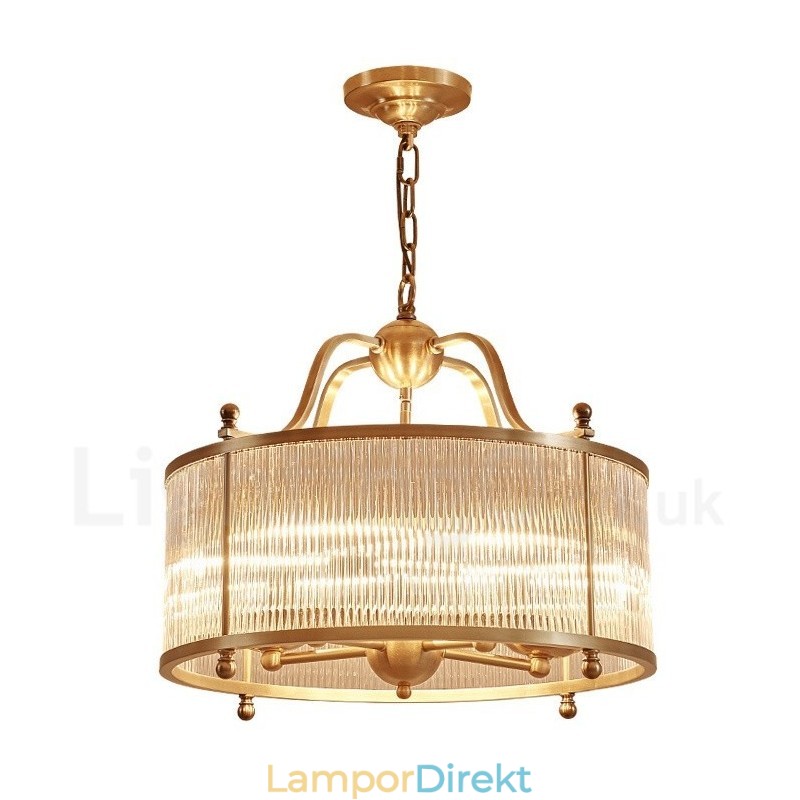 5 Ljus Retro Rustik Lyx Mässing Pendel Ljuskrona Med Glasskärm