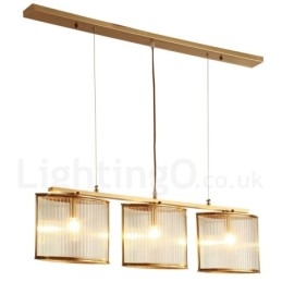 3 Ljus Retro Rustik Lyx Mässing Pendel Ljuskrona Med Glasskärm