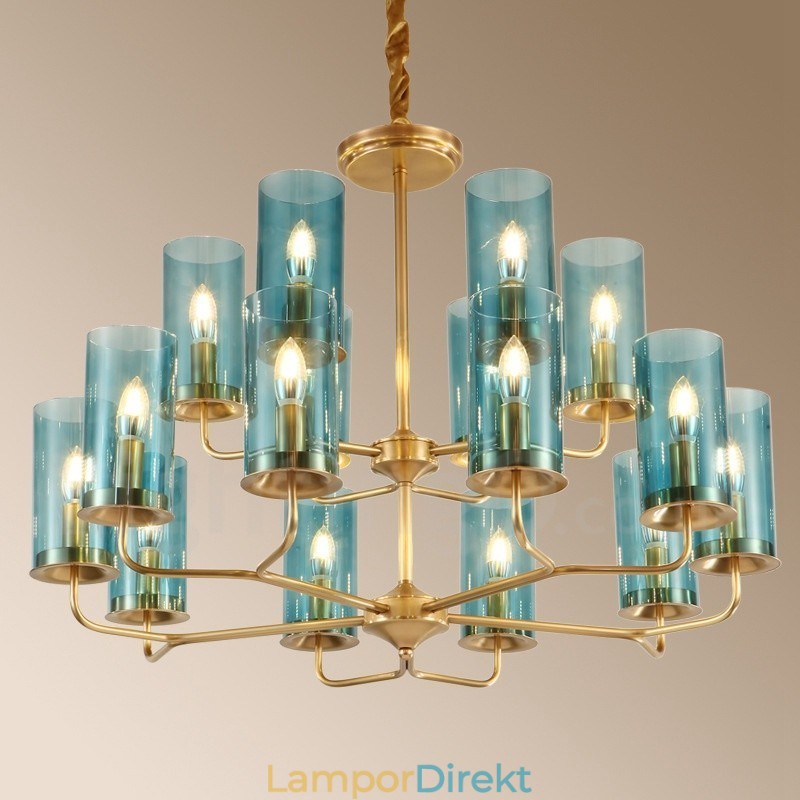 16 Ljus Retro Rustik Lyx Mässing Pendel Ljuskrona Med Glasskärm