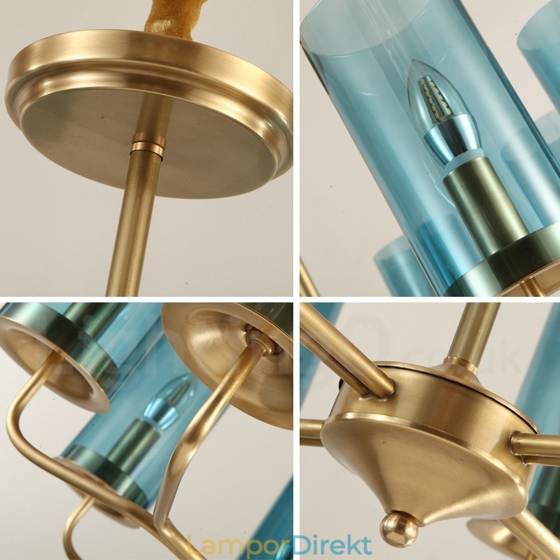 16 Ljus Retro Rustik Lyx Mässing Pendel Ljuskrona Med Glasskärm