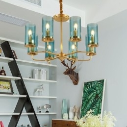8 Ljus Retro Rustik Lyx Mässing Pendel Lampa Ljuskrona Med Glasskärm