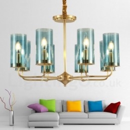 8 Ljus Retro Rustik Lyx Mässing Pendel Lampa Ljuskrona Med Glasskärm