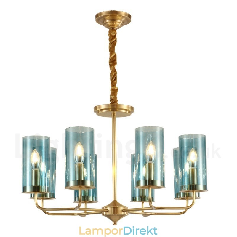 8 Ljus Retro Rustik Lyx Mässing Pendel Lampa Ljuskrona Med Glasskärm