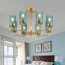 8 Ljus Retro Rustik Lyx Mässing Pendel Lampa Ljuskrona Med Glasskärm