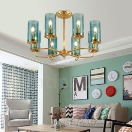 8 Ljus Retro Rustik Lyx Mässing Pendel Lampa Ljuskrona Med Glasskärm