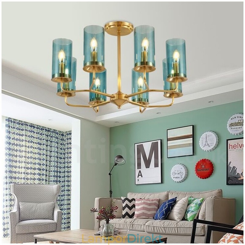8 Ljus Retro Rustik Lyx Mässing Pendel Lampa Ljuskrona Med Glasskärm
