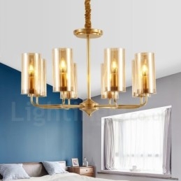 8 Ljus Retro Rustik Lyx Mässing Pendel Lampa Ljuskrona Med Glasskärm