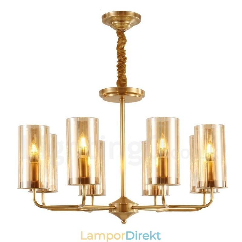 8 Ljus Retro Rustik Lyx Mässing Pendel Lampa Ljuskrona Med Glasskärm