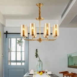 8 Ljus Retro Rustik Lyx Mässing Pendel Lampa Ljuskrona Med Glasskärm