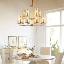 16 Ljus Retro Rustik Lyx Mässing Pendel Ljuskrona Med Glasskärm