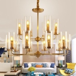 16 Ljus Retro Rustik Lyx Mässing Pendel Ljuskrona Med Glasskärm