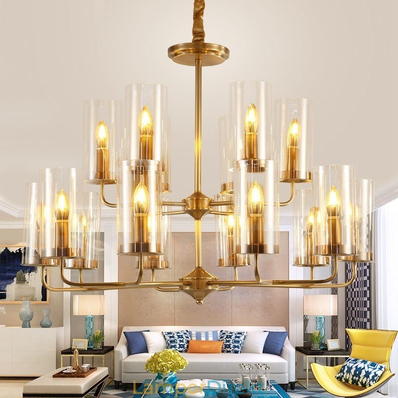 16 Ljus Retro Rustik Lyx Mässing Pendel Ljuskrona Med Glasskärm