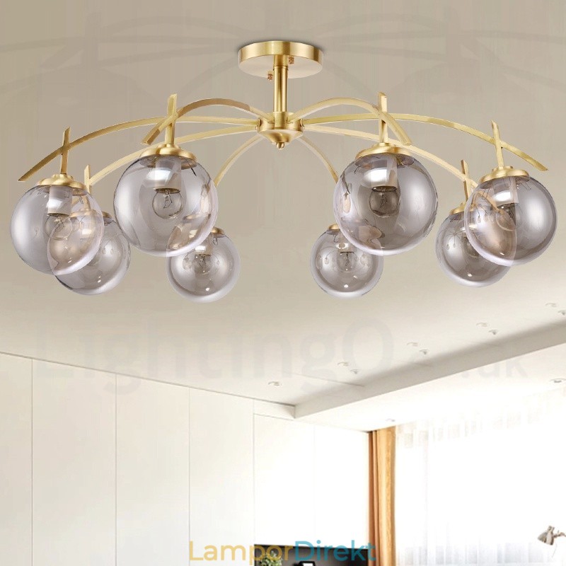 8 Ljus Retro Rustik Lyx Mässing Pendel Lampa Ljuskrona Med Glasskärm