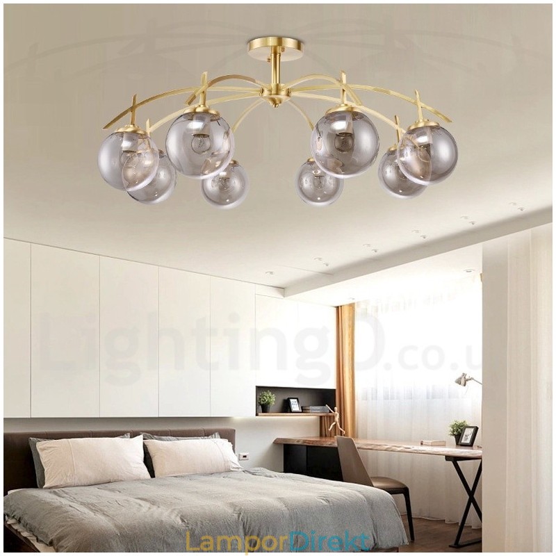 8 Ljus Retro Rustik Lyx Mässing Pendel Lampa Ljuskrona Med Glasskärm