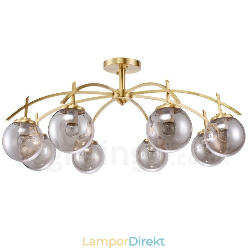 8 Ljus Retro Rustik Lyx Mässing Pendel Lampa Ljuskrona Med Glasskärm