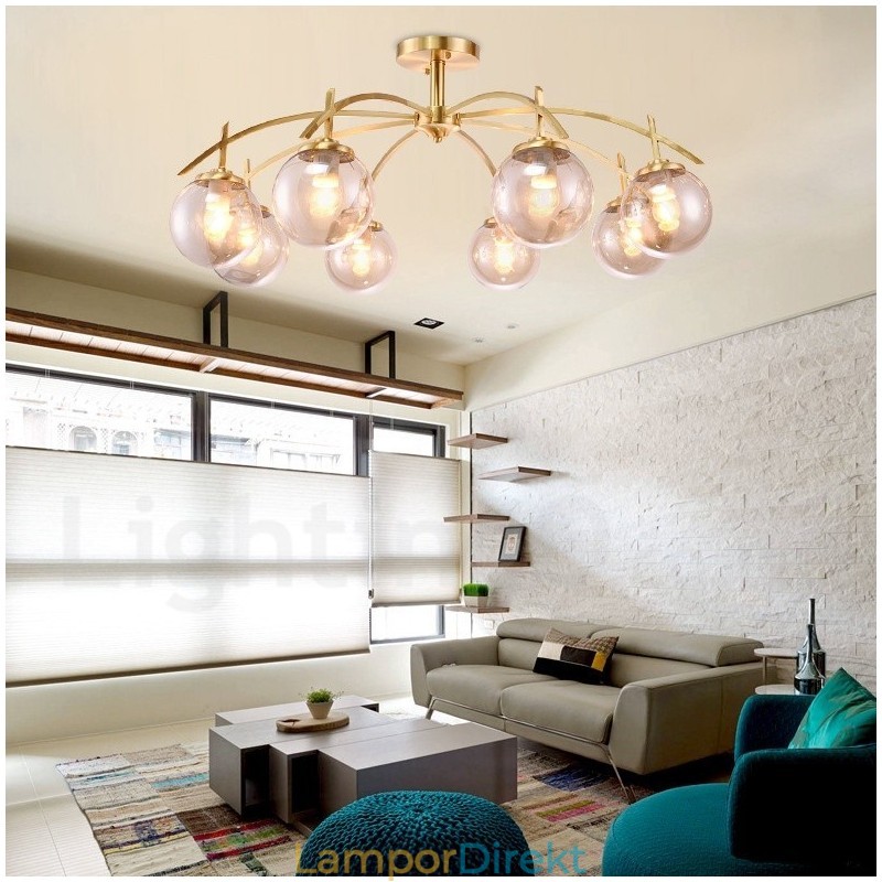 8 Ljus Retro Rustik Lyx Mässing Pendel Lampa Ljuskrona Med Glasskärm