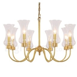 8 Ljus Retro Rustik Lyx Mässing Pendel Lampa Ljuskrona Med Glasskärm