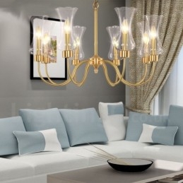 8 Ljus Retro Rustik Lyx Mässing Pendel Lampa Ljuskrona Med Glasskärm