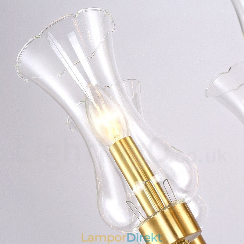 8 Ljus Retro Rustik Lyx Mässing Pendel Lampa Ljuskrona Med Glasskärm