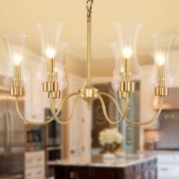 6 Ljus Retro Rustik Lyx Mässing Pendel Ljuskrona Med Glasskärm