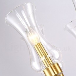 6 Ljus Retro Rustik Lyx Mässing Pendel Ljuskrona Med Glasskärm