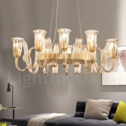8 Ljus Retro Rustik Lyx Taklampa I Aluminiumlegering Ljuskrona Med Glasskärm