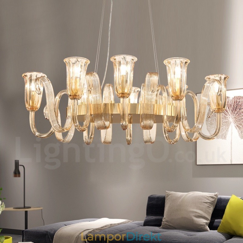 8 Ljus Retro Rustik Lyx Taklampa I Aluminiumlegering Ljuskrona Med Glasskärm