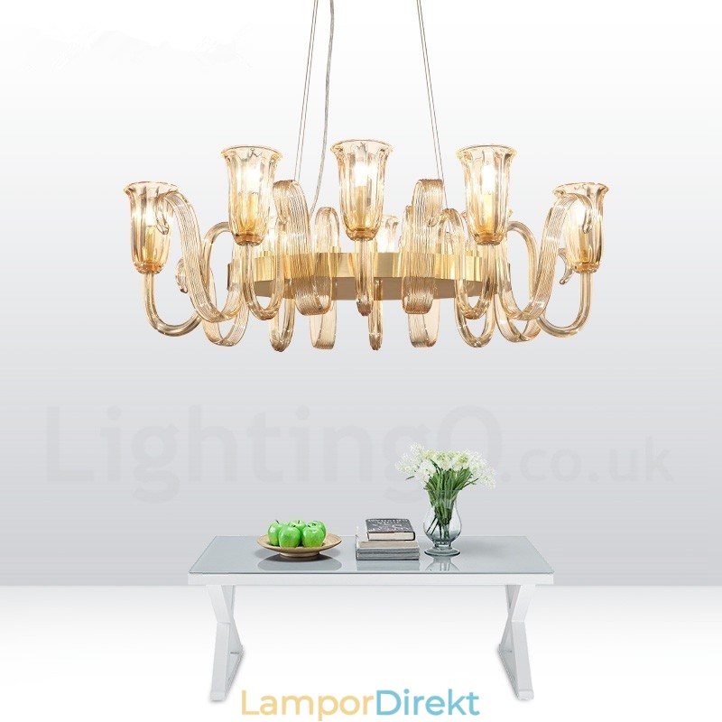 8 Ljus Retro Rustik Lyx Taklampa I Aluminiumlegering Ljuskrona Med Glasskärm