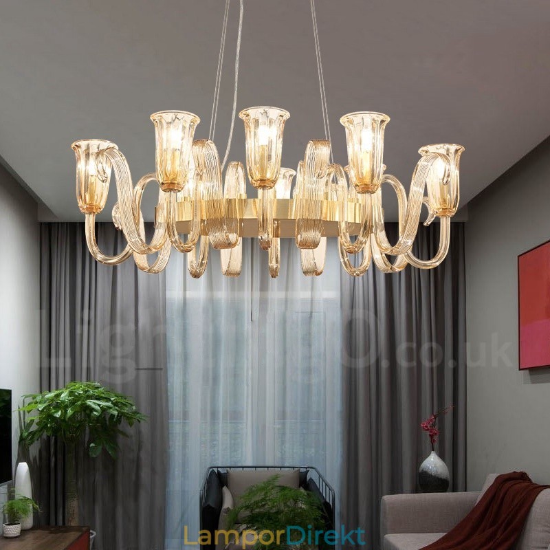 8 Ljus Retro Rustik Lyx Taklampa I Aluminiumlegering Ljuskrona Med Glasskärm