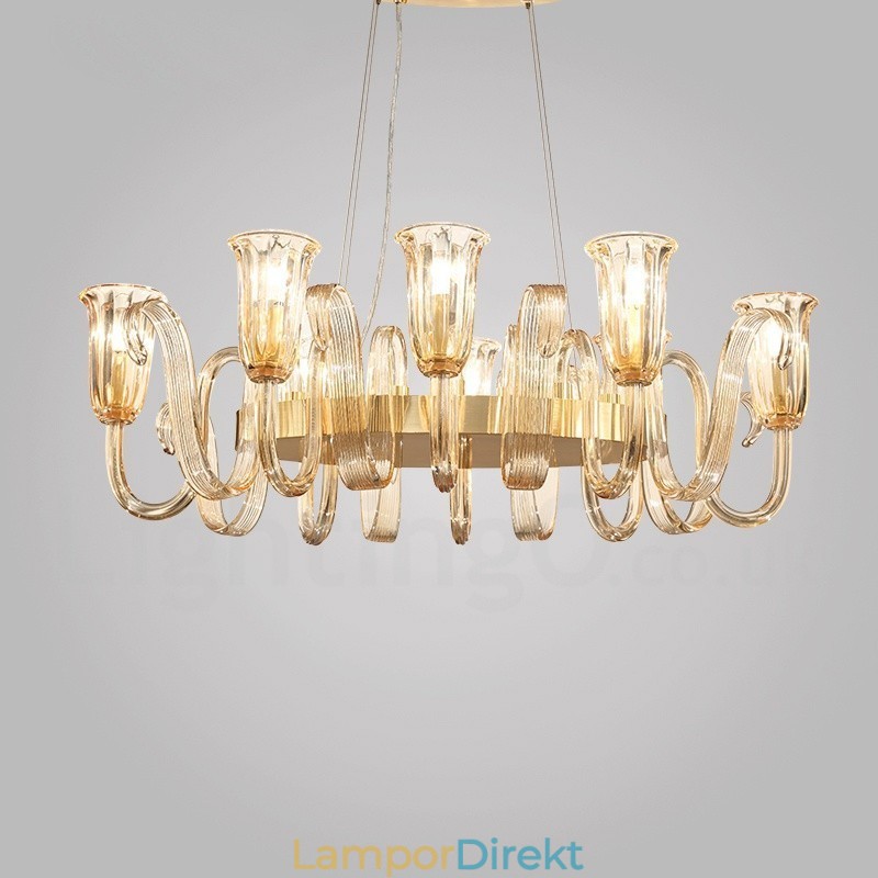 8 Ljus Retro Rustik Lyx Taklampa I Aluminiumlegering Ljuskrona Med Glasskärm
