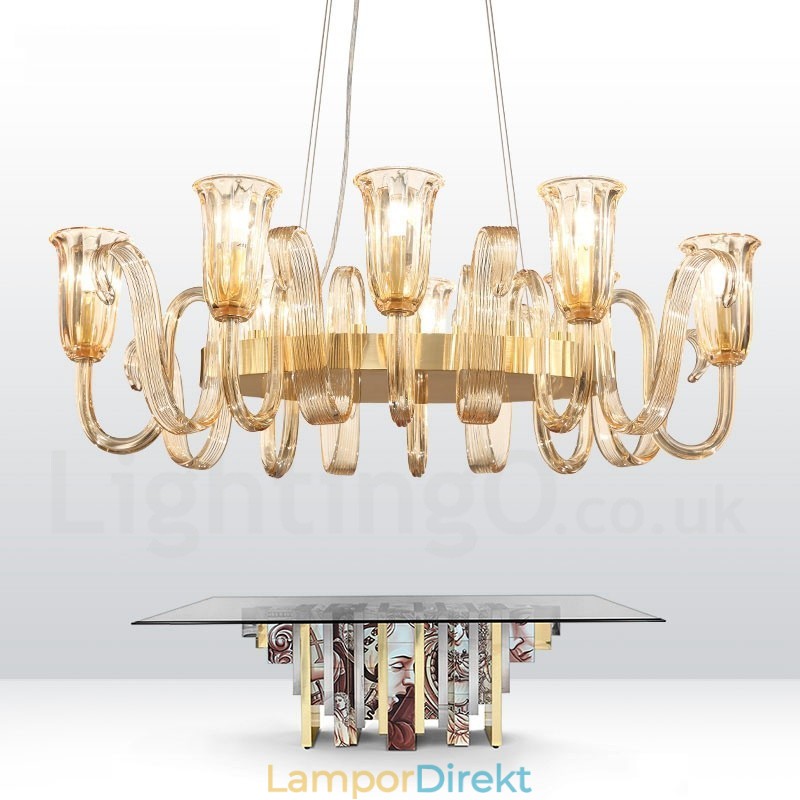 8 Ljus Retro Rustik Lyx Taklampa I Aluminiumlegering Ljuskrona Med Glasskärm