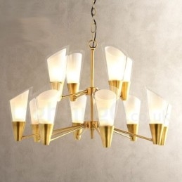 12 Ljus Retro Rustik Lyx Mässing Pendel Ljuskrona Med Glasskärm