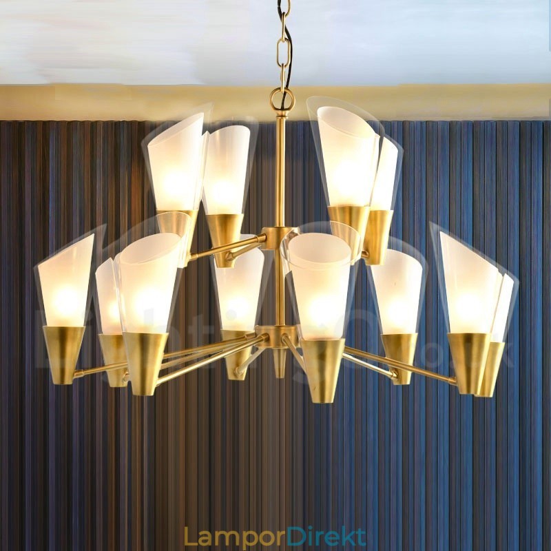 12 Ljus Retro Rustik Lyx Mässing Pendel Ljuskrona Med Glasskärm