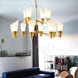 12 Ljus Retro Rustik Lyx Mässing Pendel Ljuskrona Med Glasskärm