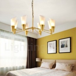8 Ljus Retro Rustik Lyx Mässing Pendel Lampa Ljuskrona Med Glasskärm