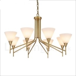 8 Ljus Retro Rustik Lyx Mässing Pendel Lampa Ljuskrona Med Glasskärm