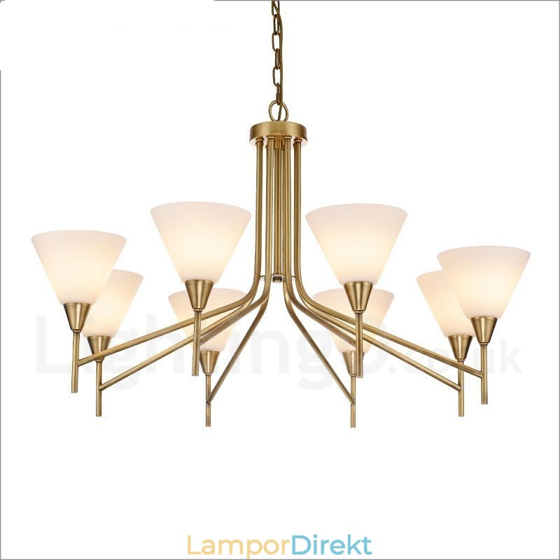 8 Ljus Retro Rustik Lyx Mässing Pendel Lampa Ljuskrona Med Glasskärm
