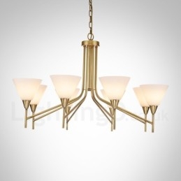 8 Ljus Retro Rustik Lyx Mässing Pendel Lampa Ljuskrona Med Glasskärm