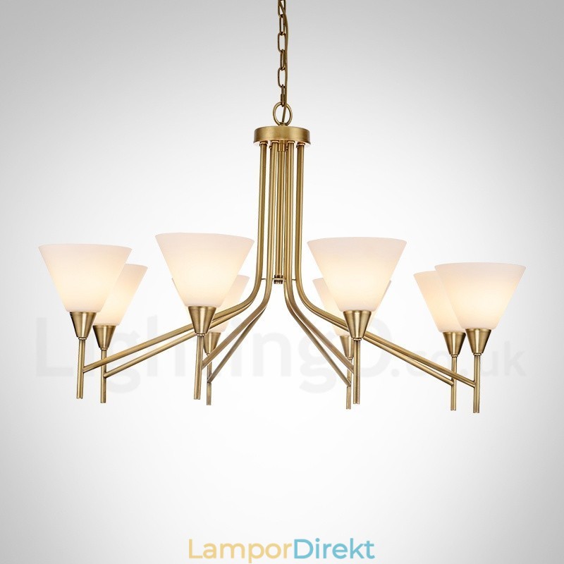 8 Ljus Retro Rustik Lyx Mässing Pendel Lampa Ljuskrona Med Glasskärm