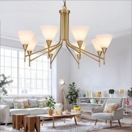 8 Ljus Retro Rustik Lyx Mässing Pendel Lampa Ljuskrona Med Glasskärm