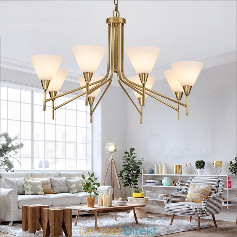 8 Ljus Retro Rustik Lyx Mässing Pendel Lampa Ljuskrona Med Glasskärm