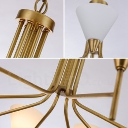 8 Ljus Retro Rustik Lyx Mässing Pendel Lampa Ljuskrona Med Glasskärm