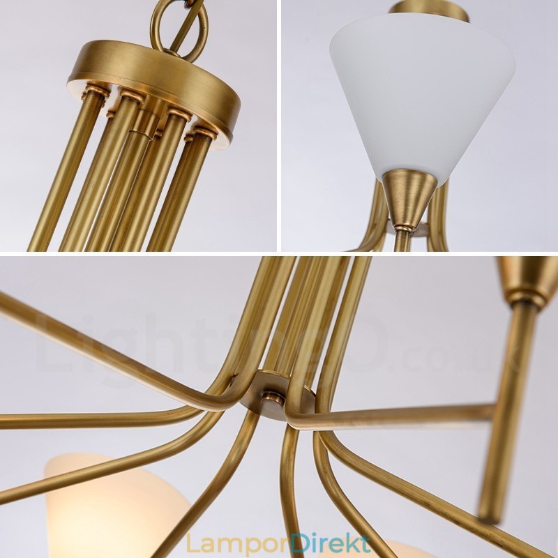 8 Ljus Retro Rustik Lyx Mässing Pendel Lampa Ljuskrona Med Glasskärm
