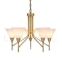 5 Ljus Retro Rustik Lyx Mässing Pendel Ljuskrona Med Glasskärm