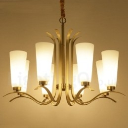 8 Ljus Retro Rustik Lyx Mässing Pendel Lampa Ljuskrona Med Glasskärm