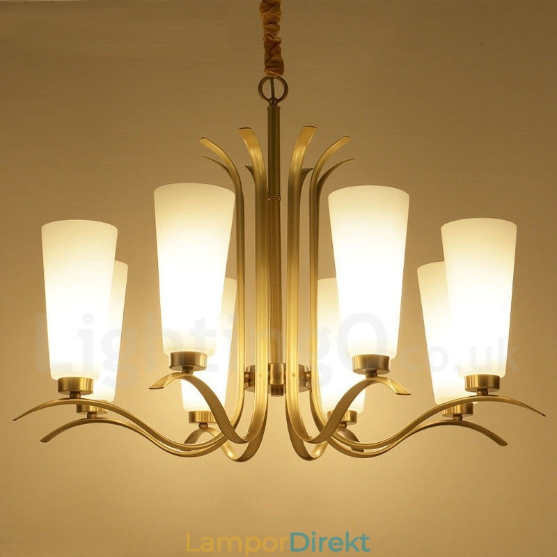 8 Ljus Retro Rustik Lyx Mässing Pendel Lampa Ljuskrona Med Glasskärm